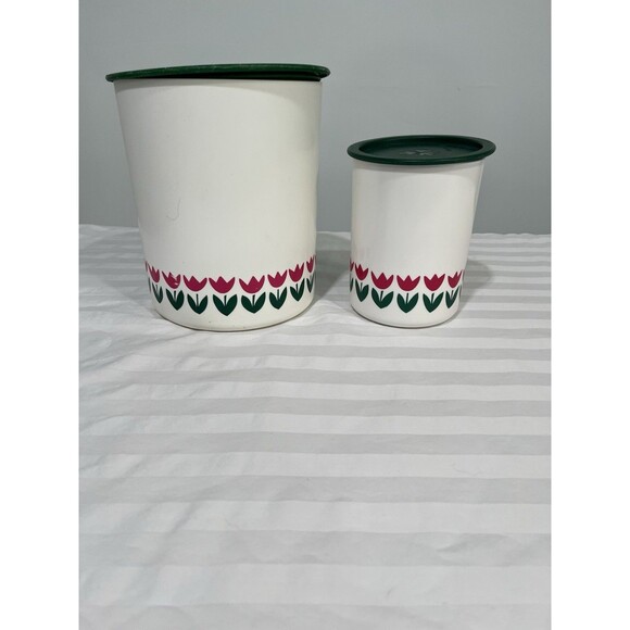 Tupperware Other - Tupperware One Touch White Canister Set Of 2 Nesting Flowers 2417A-4, 2423E-3